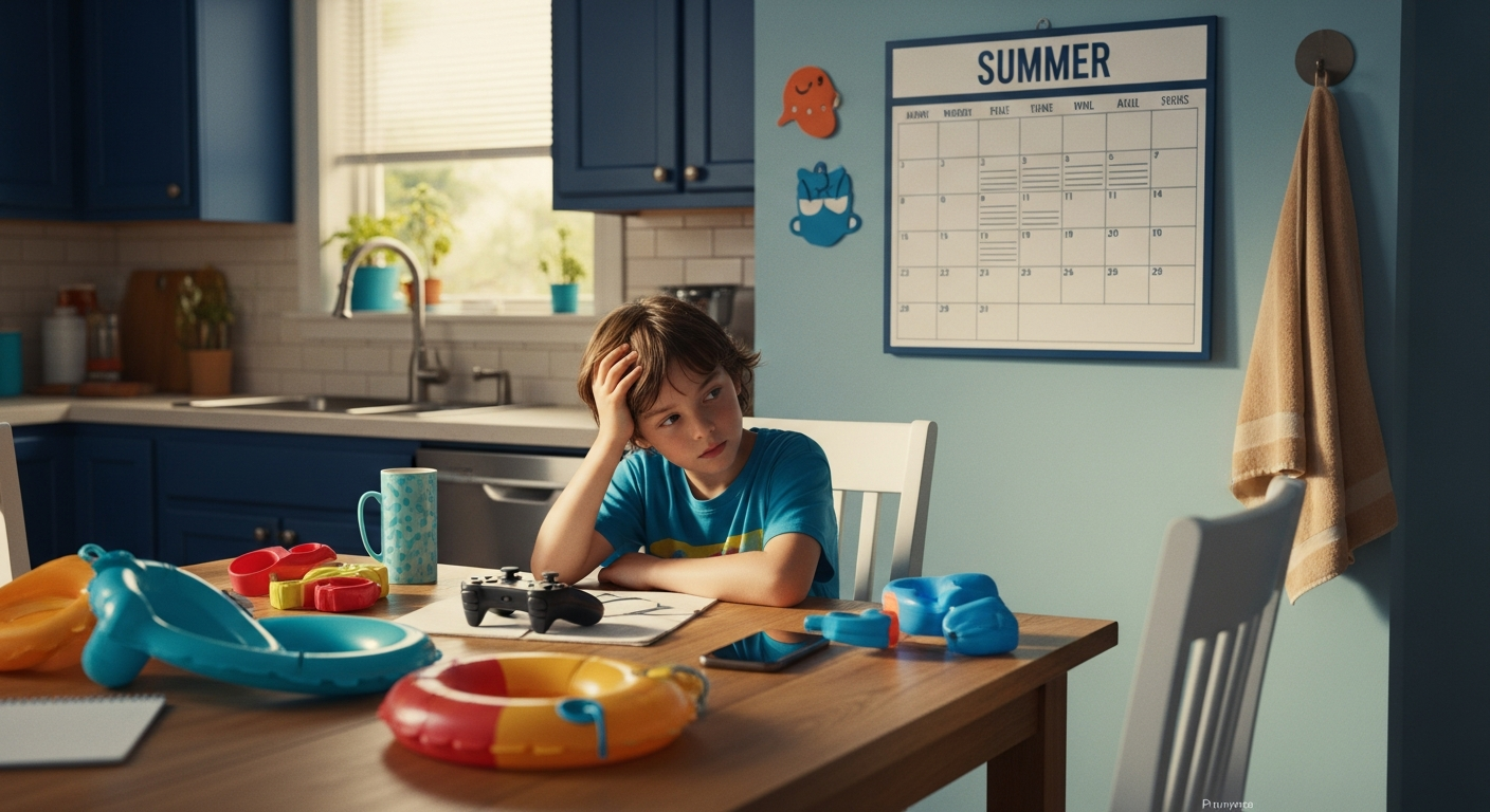 Child surrounded by summer distractions showing the impact of unstructured time on the nervous system