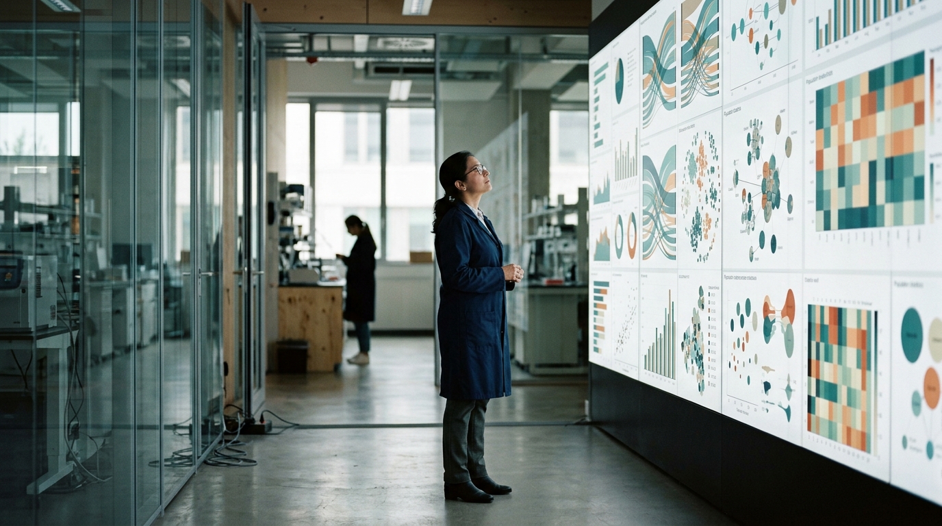 Researcher reviewing a large dataset on a screen, representing a systematic review of 27 studies on cardiorespiratory fitness and mental health