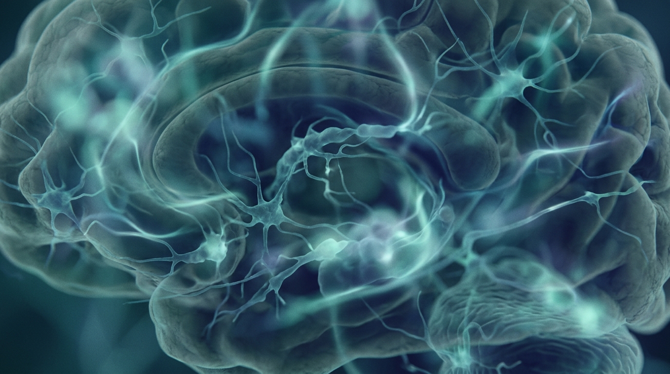 Abstract rendering of neural activity and light sensitivity during migraine prodrome, muted teal tones